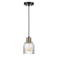 thumbnail image 1 of 1-Light Matte Black Pendant Light with Ribbed Glass Shade and Matte Brass Accent, 1 of 8