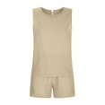 thumbnail image 3 of Birdeem Mode Femme Col Rond Uni Sans Manches Blouse Ample Coton Lin Poches Pantalons Chemises Ensembles, 3 of 12