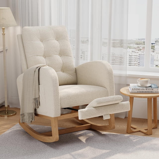 BeesClover Nursery Rocking Chair, Modern Glider with High Backrest and Sturdy Wooden Legs, Comfortable Accent Rocker for Living Room, Bedroom, Nursery Furniture, Easy Assembly