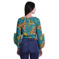 thumbnail image 2 of Moomaya Printed Womens Crop Top Wrap Style Top Wear Ruffle Long Sleeve Casual Summer Blouse, 2 of 5