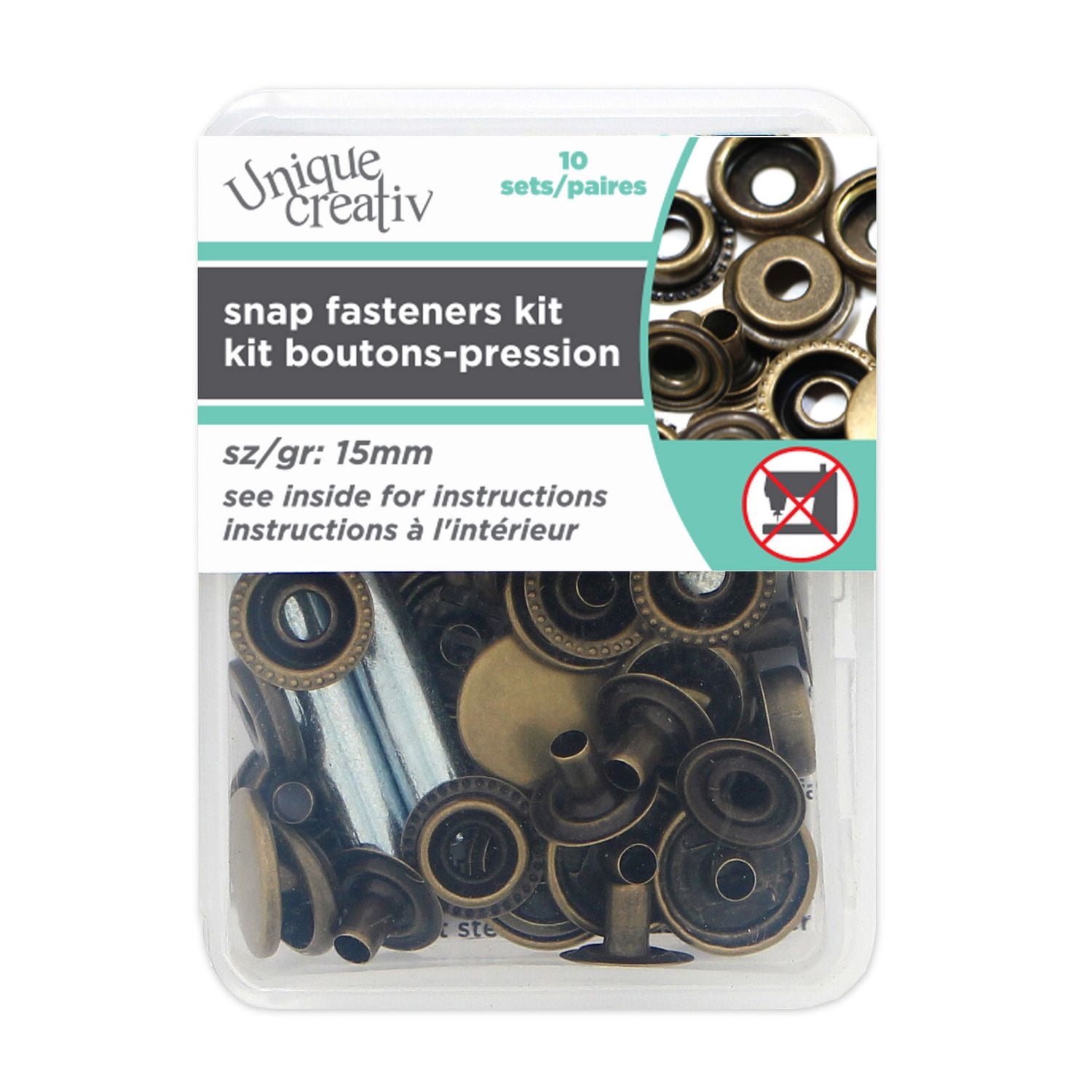 UNIQUE CREATIV Gold Snap Fastener Kit, 15 mm (0.59 in)