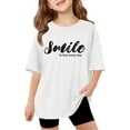 thumbnail image 1 of XASZHN Enfants Filles Lettres Imprimées T-Shirts à Manches Courtes Enfants Hauts Surdimensionnés Décontractés Col Rond T-Shirts Basiques Chemises Habillées Filles Blanc 11-12 Ans, 1 of 6