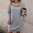 thumbnail image 4 of Robe T-Shirt Femme Automne Hiver à Manches Longues à Col Roulé Robe Chandail Boutonnée Unie à Revers Tricotée Mini Chandail Robes S-262 Gris TG, 4 of 7