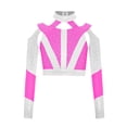 thumbnail image 3 of Eandarui Kids Girls Gymnastics Crop Tops Long Sleeve Shiny Rhinestone Color Block Design with Cross Back Cutout Hot Pink 14, 3 of 5