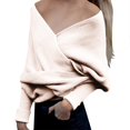 thumbnail image 2 of RXIRUCGD Women's Casual Solid Color Irregular Pullover Solid Color Sweater Shawl( Beige ), 2 of 5