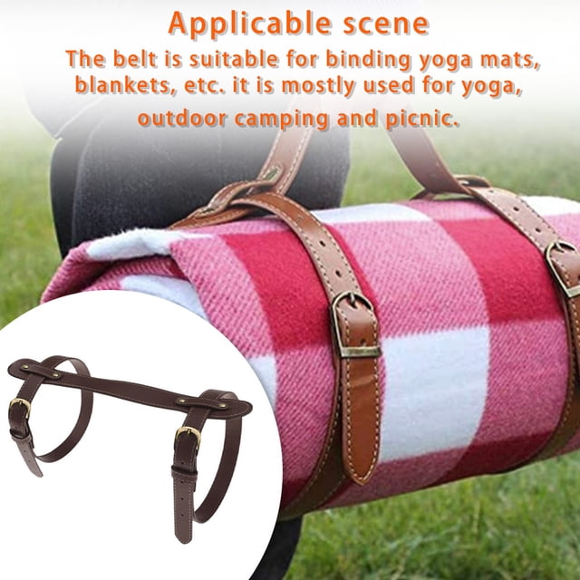 Sangle de Couverture en Cuir Ajustable Portable Pelouse Voyage Camping Yoga Rouleau de Lit Portable Tapis d'Extérieur Tapis Sangles Tapis de Terrain de Jeu Reliure Accessoires Brun Foncé
