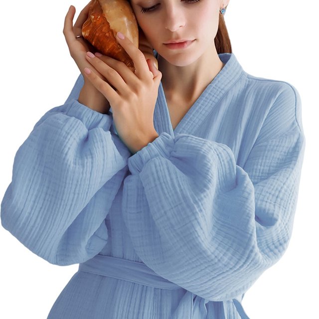 ziyahi Vêtements de Nuit Décontractés pour Femmes Printemps Style Ouvert devant Robe de Nuit Simple à Manches Longues Vêtements de Nuit Maison Pyjama Bleu m
