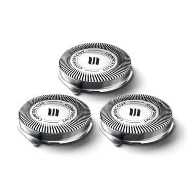 Philips Shaver Series 3000 ComfortCut Blades Shaving Heads set of three circular electric shave replacement heads with rounded edges for a protective, close shave, designed for men's grooming and easy replacement to restore shaver performance