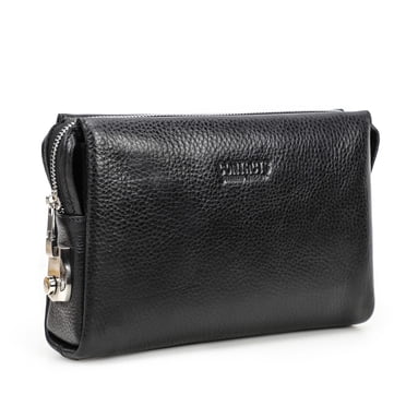 Contact's Full Grain Leather Clutch Purse Bag for Men Anti Theft Wristlet Handbag Wallet Multiple Compartments Travel Bag,Black