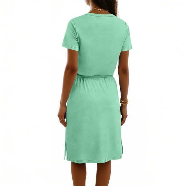 pstuiky Athletic Dress for Women, Women's Short Sleeve Round Neck Bodycon Dress Casual Fitted Knitwear Mini Dress Stretchy Bandage Dress for Party Night Out Clubwear Summer Ladies Skirt