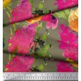 thumbnail image 3 of Soimoi Green Modal Satin Fabric Leaves & Floral Fabric Prints by Yard 42 Inch Wide, 3 of 3
