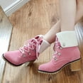 thumbnail image 4 of jsaierl Snow Booties Women's Solid Color Lace Up Ankle Boots Low Heel Comfy Fleece Suede Booties, 4 of 4