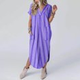 thumbnail image 2 of Pisexur Robes pour Femmes Mode Bohème à Fleurs Robes de Retour à la Maison Robe Maxi à Col en V Fendue Robe de Cocktail à Manches Courtes pour Femmes Robe Décontractée Ample Fluide avec Poches, 2 of 5