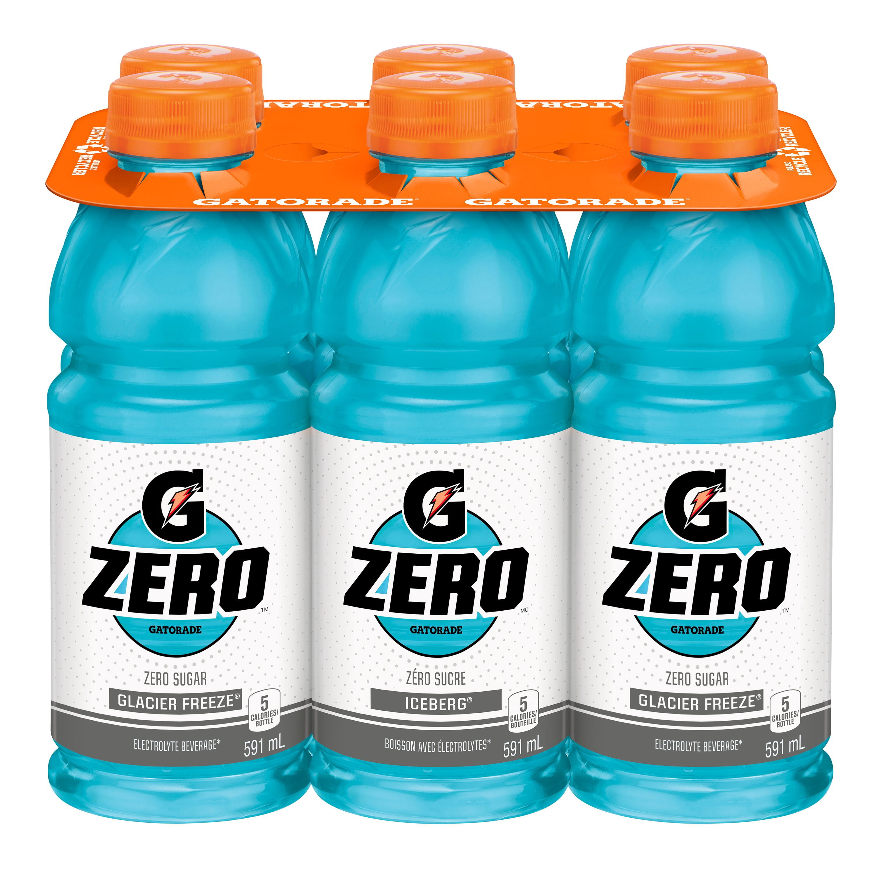 Gatorade Zero Glacier Freeze Electolyte Beverage 591 mL Bottles, pack of 6