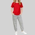 thumbnail image 3 of Qtocio Big Girls 2 Piece Outfits Solid Color Short Sleeve Tee Tops and Long Pants Casual Daily Style Lightweight Soft Summer Matching Set for Kids, 3 of 5