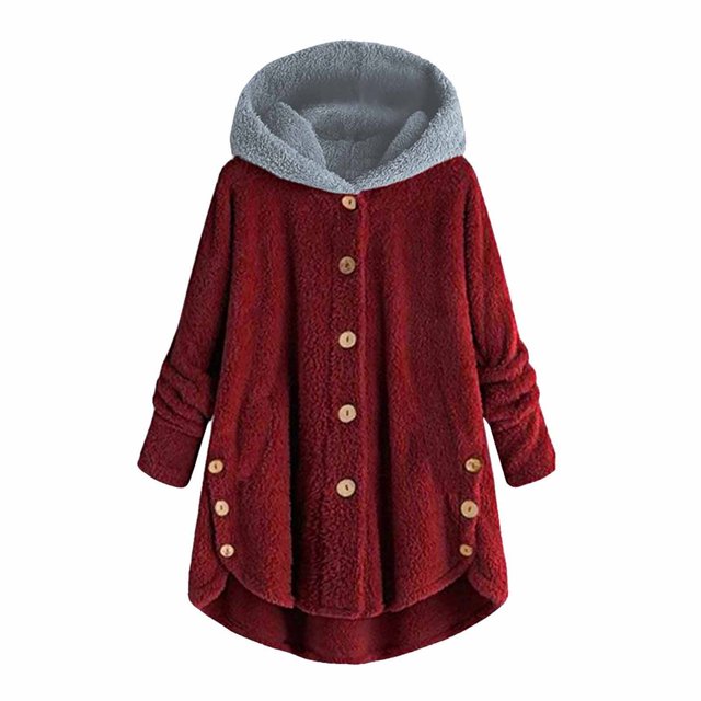 Womens Cardigan Plus Size Button Plush Tops Hooded Loose Cardigan Wool Coat Winter Jacket Navy Xl