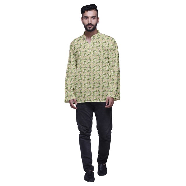 Atasi Kurta Traditionnel en Coton Imprimé à Col Mandarin pour Hommes Chemise Décontractée