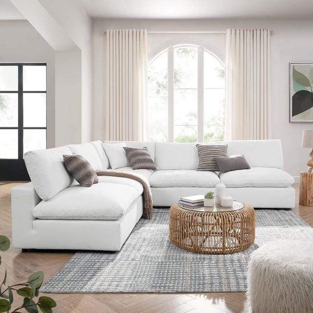 Modway Commix 5-Piece Down Filled Overstuffed Armless Sectional Sofa in Pure White