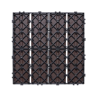 KFFKFF Click-Together Deck Tiles, Plastic Wood, Set of 27, 12"x12" Covering 27 sq. ft, Resilient Outdoor Flooring for All Climates, Ideal for Patio, Porch, Poolside, Deep Grey Shade