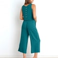 thumbnail image 3 of RKSTN Two Piece Set for Woman Round Neck Solid Color Sleeveless Blouse and Loose Pockets Pants Summer Outfits, 3 of 7