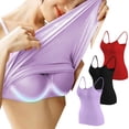 thumbnail image 2 of Timegard Camisoles pour Femmes 3 Pcs avec Soutien-Gorge Intégré Col Rond Bretelles Spaghetti Ajustées Douces Maillots de Corps Décontractés Hauts de Pyjama, 2 of 6