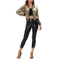 thumbnail image 2 of INSPIRE CHIC Vestes de Fête pour Femmes Paillettes Manches Longues Fermeture Éclair Veste Courte à Paillettes L Or, 2 of 6
