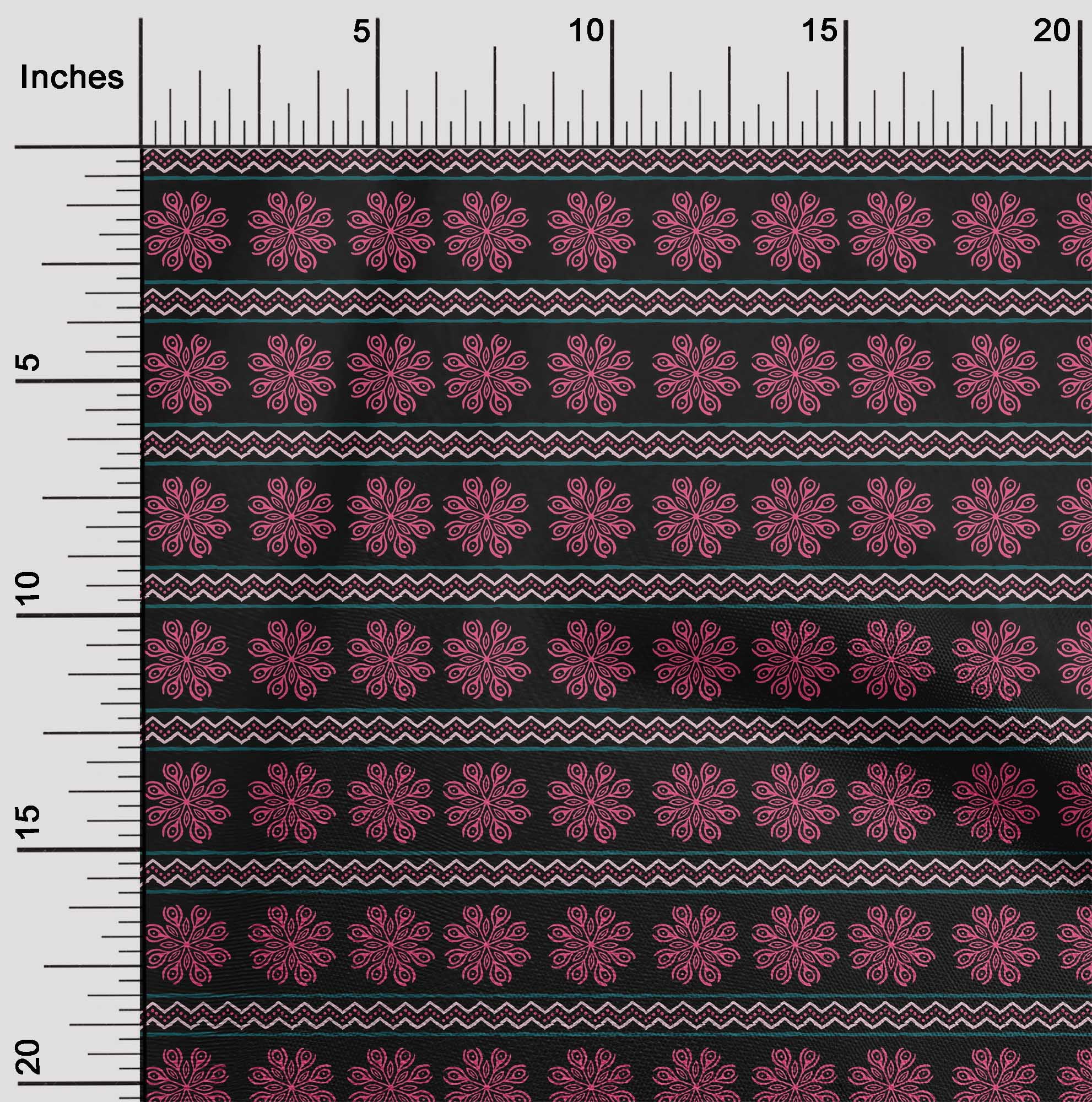 oneOone Tissu en Viscose Chiffon Imprimé Floral & Chevron pour Couture BTY 42 Pouces de Large