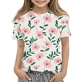 thumbnail image 2 of Zpanxa T-Shirts d'Été pour Filles Imprimé Manches Courtes T-Shirt Col Rond Tee avec Polyester Spandex 4 Ans, 2 of 7