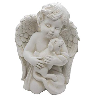 Statue d'Ange avec Chien, Statue Commémorative pour Chien, Intérieur Extérieur, Maison Jardin, Gardien Souvenir, Figurine de Chien Chiot, 7 Po