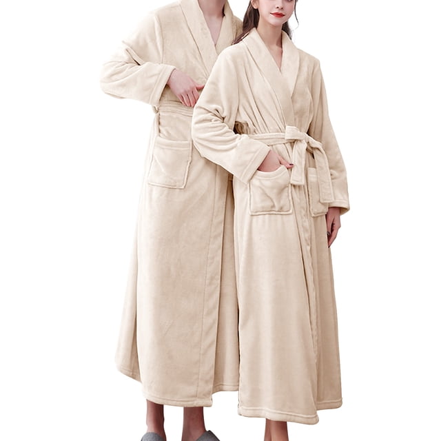 Women'S Double Pocket Flannel Bathrobe Soft And Warm Double Faced Velvet Bathrobe Pajamas And Home Wear Bathrobe Robe