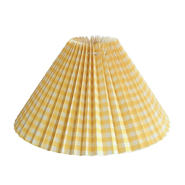fastboy Pleated Lampshade Cloth Table Ceiling Light Shade Bedroom Fabric Brown Yellow Grid 24CM