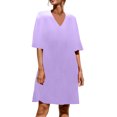 thumbnail image 3 of Fshaion Robe d'Été pour Femmes 2024 Grande Taille Manches Courtes Couleur Unie Col en V Douce Confortable Longue Robe Liquidation à Moins de 10!, 3 of 7
