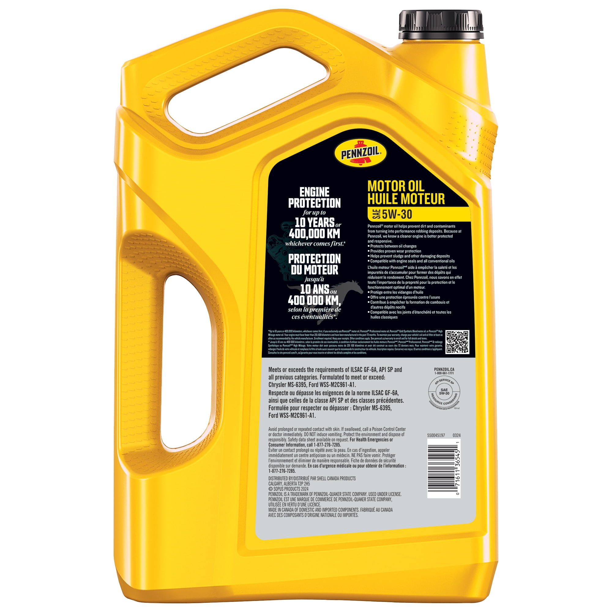 Huile moteur Pennzoil 5W-30, 5 litres (caisse de 3)