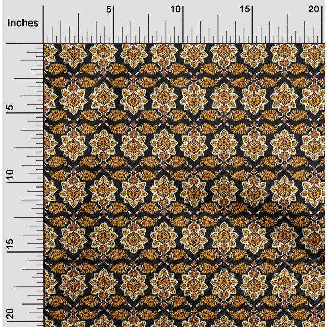 oneOone Silk Tabby Fabric Floral & Paisley Block Printed Craft Fabric BTY 42 Inch Wide