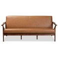 thumbnail image 2 of Baxton Studio Bianca Walnut Brown Finished Wood and Tan Faux Leather Effect Sofa, 2 of 9