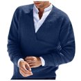 thumbnail image 3 of MIASHUI Men's Fall Winter Pullover V-Neck Solid Color Cardigan Knit Shirt Jacket Long Sleeve Comfort Blue,XL, 3 of 5