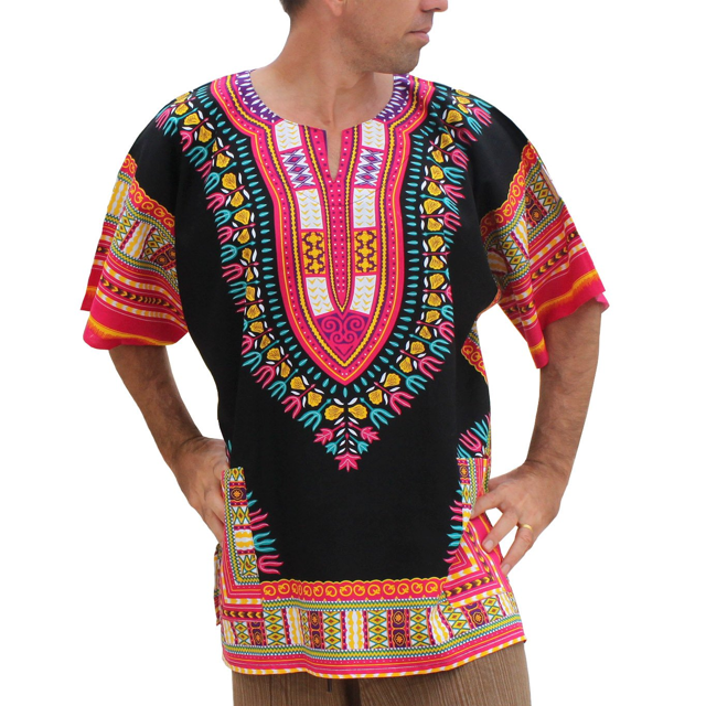 Men's Plus Size African Dashiki Print Ethnic Top Traditional Tribal Pattern Short Sleeve Oversized Casual Shirt