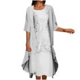 thumbnail image 2 of EGNMCR Robes de Fête pour Femmes Mode Femmes Décontractée Robe Sans Manches à Col en V Unie Manteau à Manches Longues Ensemble Deux Pièces, 2 of 6
