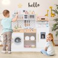 thumbnail image 2 of Honeyjoy Kids Kitchen Set Wooden Kitchen Playset with Clock, Microwave, Sink, Dish Rack White, 2 of 10