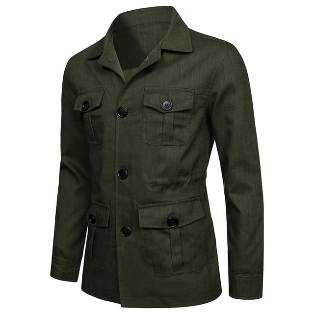 LOVZFMLL Vestes pour Hommes Couleur Unie Bouton Poche à Manches Longues à Capuche à Revers Veste Décontractée