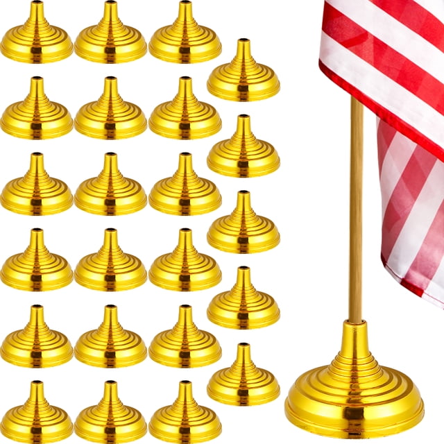 MasteelfCA 24 Pcs Petits Supports de Drapeaux Base Ronde Plaquée Or Support de Mât de Drapeau Minuscules Supports de Drapeaux de Table Bases de Drapeaux Centre de Table Fournitures de Fête