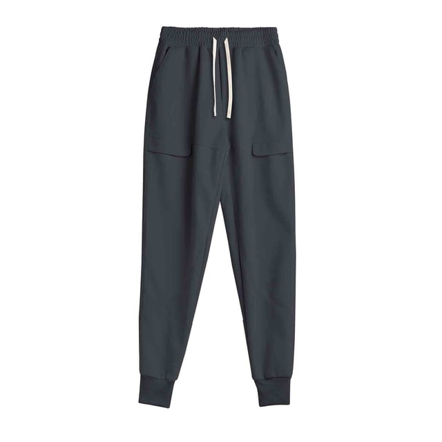 Lovzfmll Men's Solid Color Casual Utility Pants, Relaxed Fit, Drawstring Elastic Waist, Pockets for Everyday Dark Gray, M