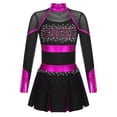 thumbnail image 3 of RUNQHUI Filles Enfants Paillettes Manches Longues Robe de Danse Ballet Uniforme d'Équipe Compétition Encouragement Danse Noir&Rose Vif 14, 3 of 5