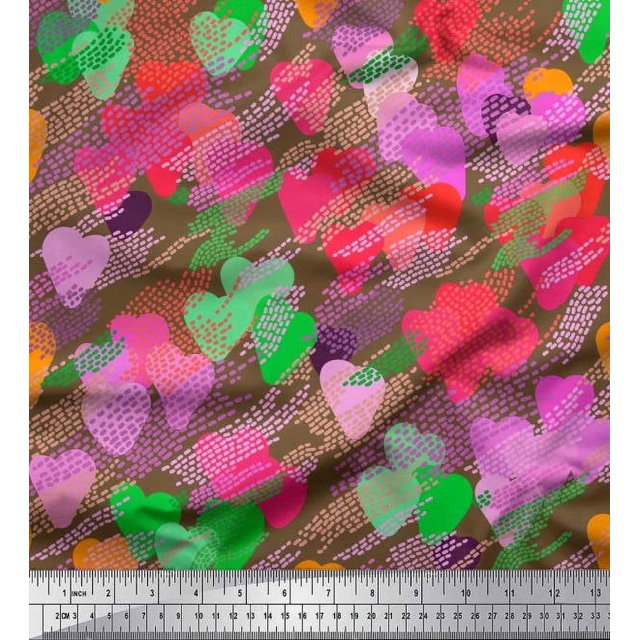 Soimoi Poly Georgette Tissu Brosse Coup & Coloré Coeur Impression Couture Tissu Yard 52 Pouces de Large
