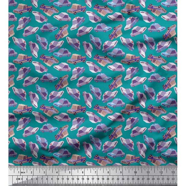 Soimoi Rayon Fabric Car Transport Print Fabric by The Yard 42 Inch Wide