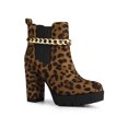 thumbnail image 1 of BLISSFUL STEP Women's Platform Chain Block High Heel Ankle Boots Leopard 7, 1 of 7