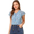 thumbnail image 1 of INSPIRE CHIC Blouse Fleurie pour Femme de Rentrée Scolaire à Manches Courtes Cap, en Chiffon, Décontractée, à Volants, Bleu TP, 1 of 1