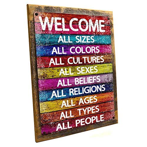 Homebody Accents Framed All Welcome Metal Sign, Equality, Unity, Peace, Positive Living, Love Trumps Hate