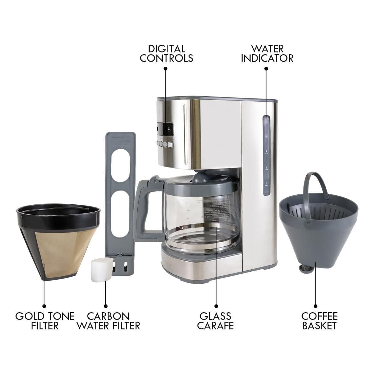 Kenmore Programmable 12-Cup Coffee Maker, Stainless Steel, Auto Brew & Keep Warm Functions