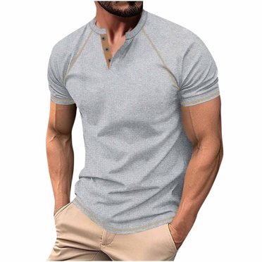 ylioge Waffleknit T Shirts for Men Short Sleeve Button Crewneck Tees Tops Mens Casual Solid Color Pullover Slim Raglan Loungewear Tshirts Shirt Clearance